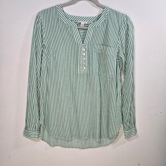 J Jill Women's Green Striped Henley Style Long Sleeve Coastal Vibe Shirt Size XS - Picture 2 of 7